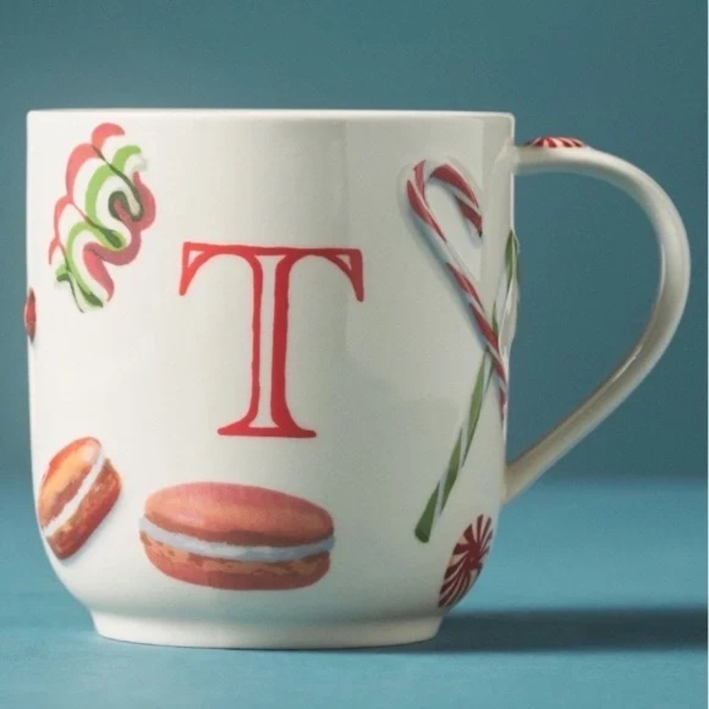 NWT Anthropologie HOLIFAYE STONEWARE MONOGRAM MUG Christmas T